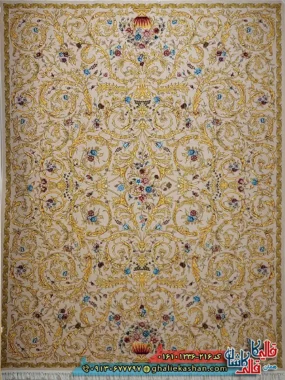 فرش 1200 شانه طرح افشان نجوا رنگ کرم کاشان اصلی
