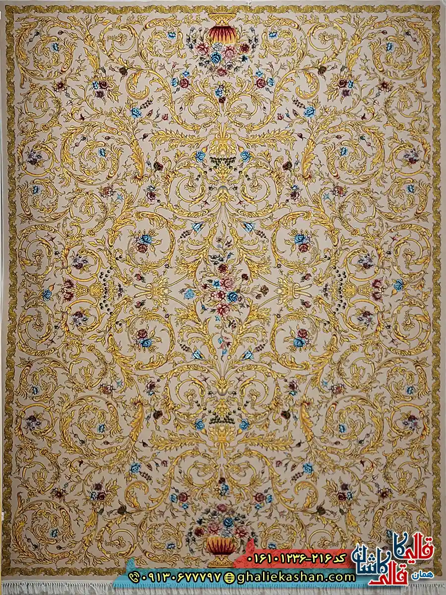 فرش 1200 شانه طرح افشان نجوا رنگ کرم کاشان اصلی