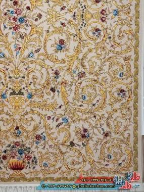 فرش 1200 شانه طرح افشان نجوا رنگ کرم کاشان حاشیه
