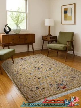فرش 1200 شانه طرح افشان نجوا رنگ کرم کاشان
