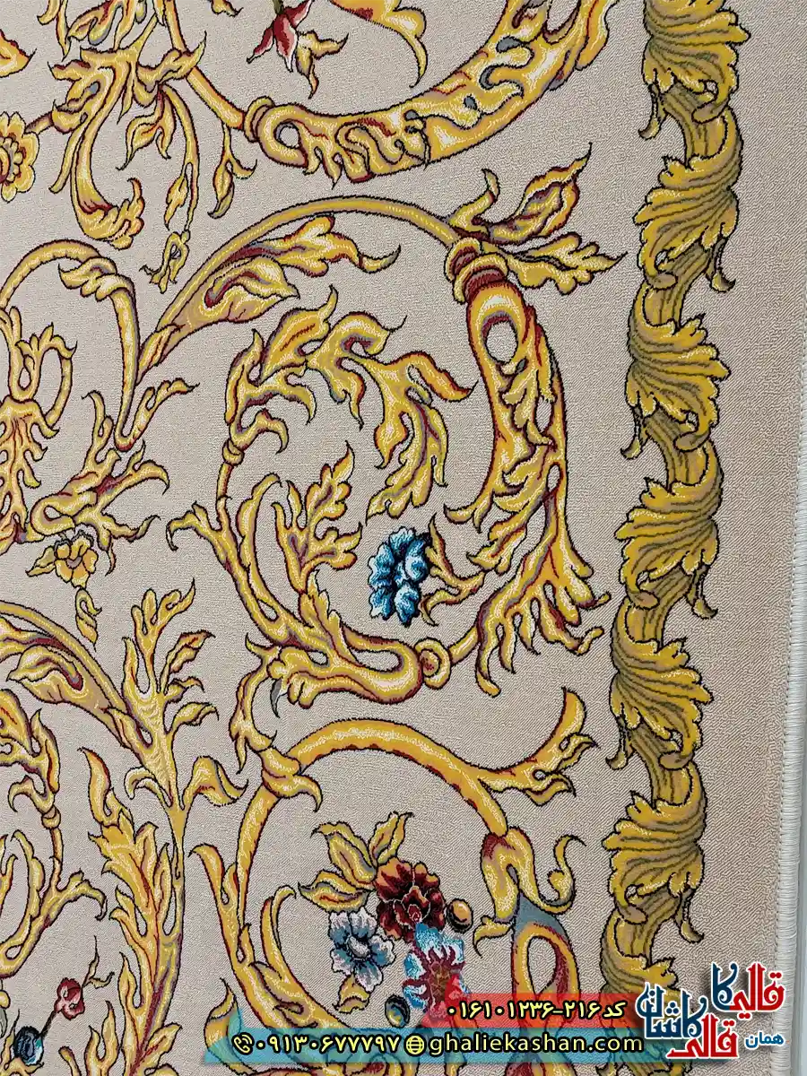 فرش 1200 شانه طرح افشان نجوا رنگ کرم کاشان نزدیک