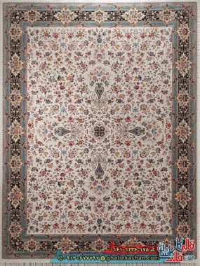فرش 1200 شانه طرح افشان کیمیای سعادت رنگ کرم کاشان اصلی