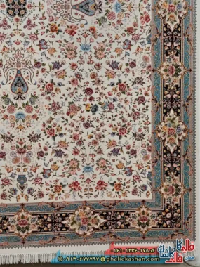 فرش 1200 شانه طرح افشان کیمیای سعادت رنگ کرم کاشان حاشیه