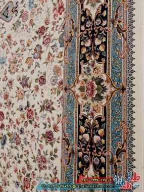 فرش 1200 شانه طرح افشان کیمیای سعادت رنگ کرم کاشان نزدیک