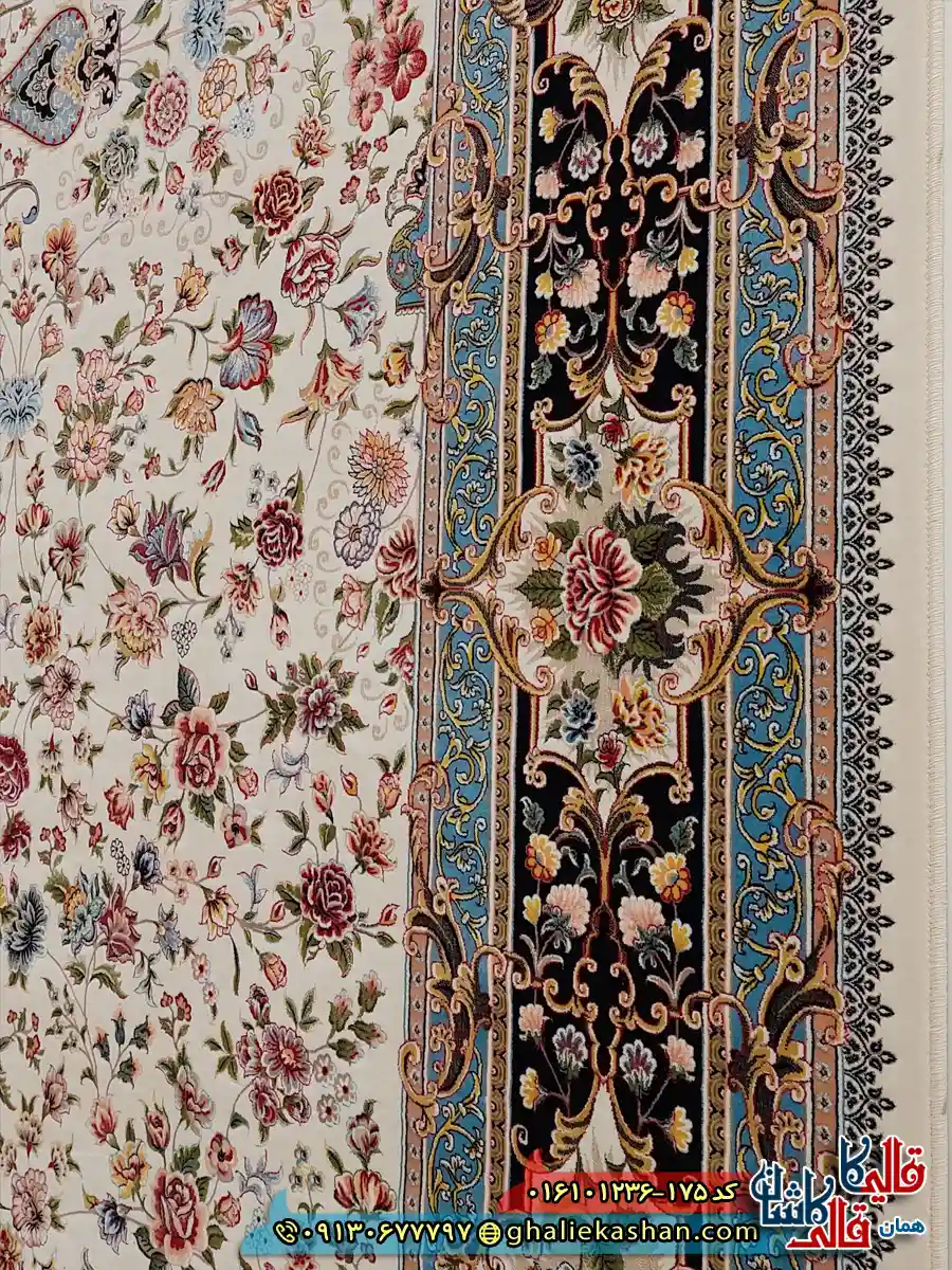 فرش 1200 شانه طرح افشان کیمیای سعادت رنگ کرم کاشان نزدیک