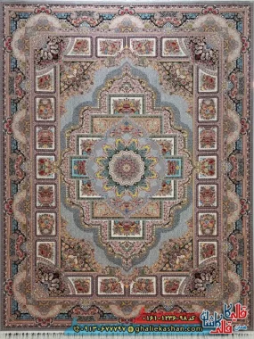 فرش 1200 شانه طرح حوض نقره رنگ نقره ای کاشان اصلی