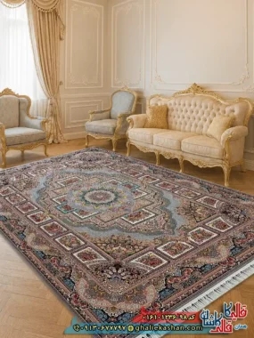 فرش 1200 شانه طرح حوض نقره رنگ نقره ای کاشان