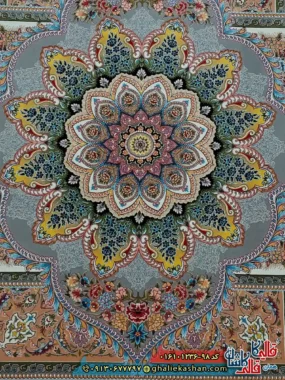 فرش 1200 شانه طرح حوض نقره رنگ نقره ای کاشان زمینه