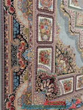 فرش 1200 شانه طرح حوض نقره رنگ نقره ای کاشان نزدیک