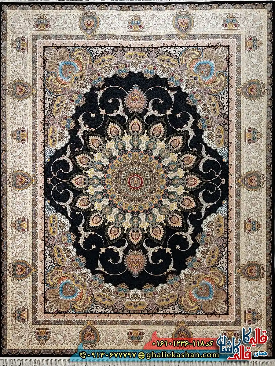 فرش 1200 شانه طرح رویا رنگ سرمه ای کاشان اصلی