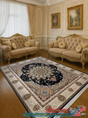 فرش 1200 شانه طرح رویا رنگ سرمه ای کاشان