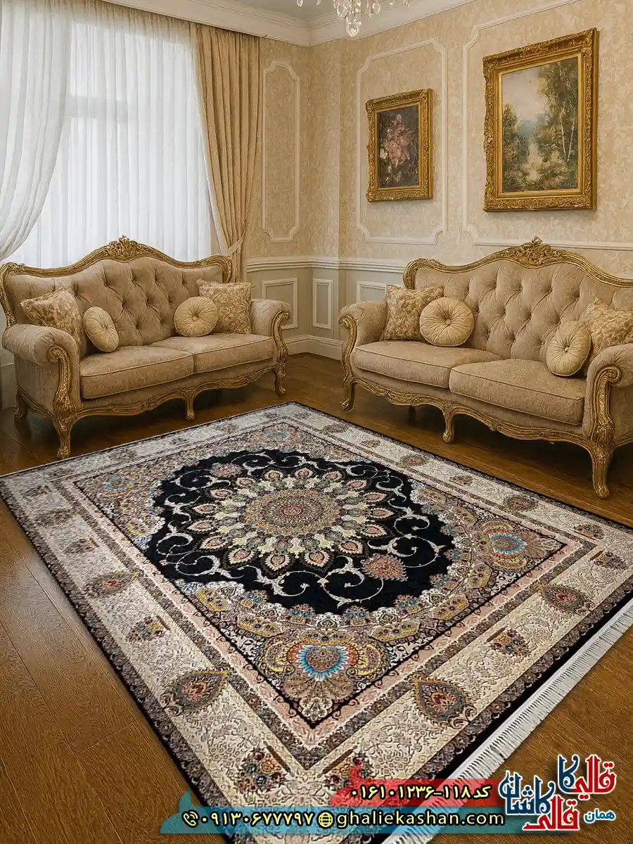 فرش 1200 شانه طرح رویا رنگ سرمه ای کاشان دکوراسیون فرش 1200 شانه طرح رویا رنگ سرمه ای کاشان دکوراسیون