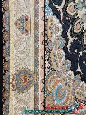 فرش 1200 شانه طرح رویا رنگ سرمه ای کاشان نزدیک