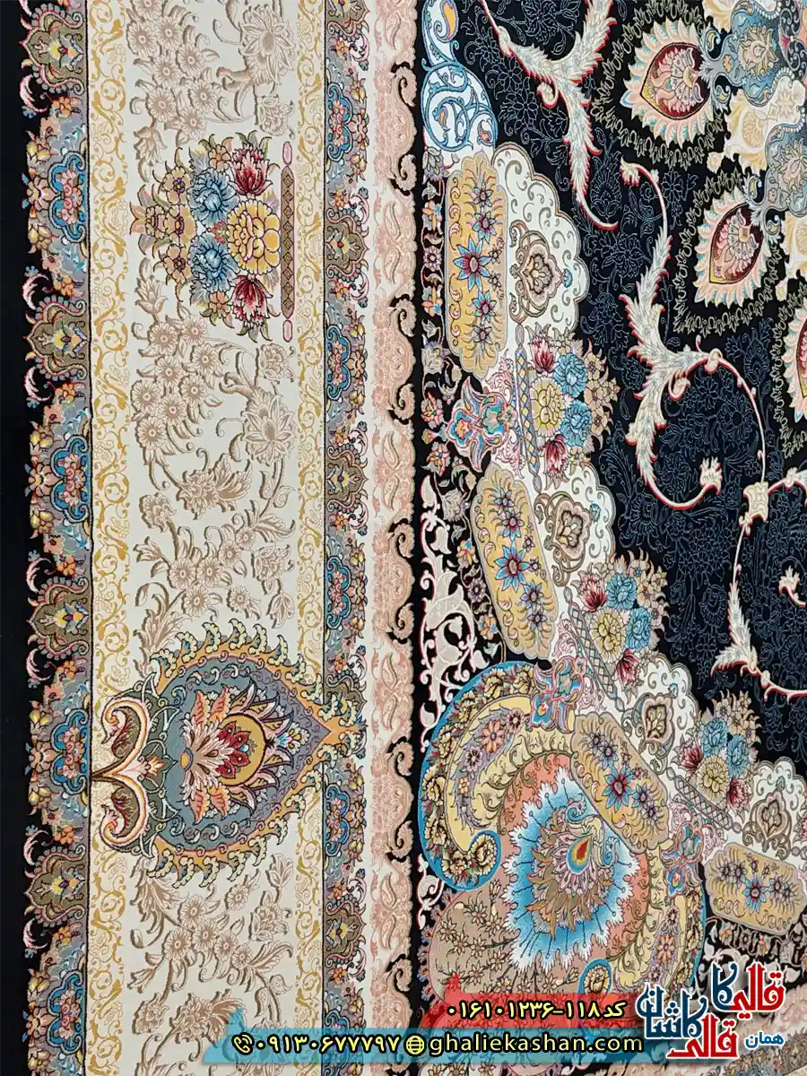 فرش 1200 شانه طرح رویا رنگ سرمه ای کاشان نزدیک