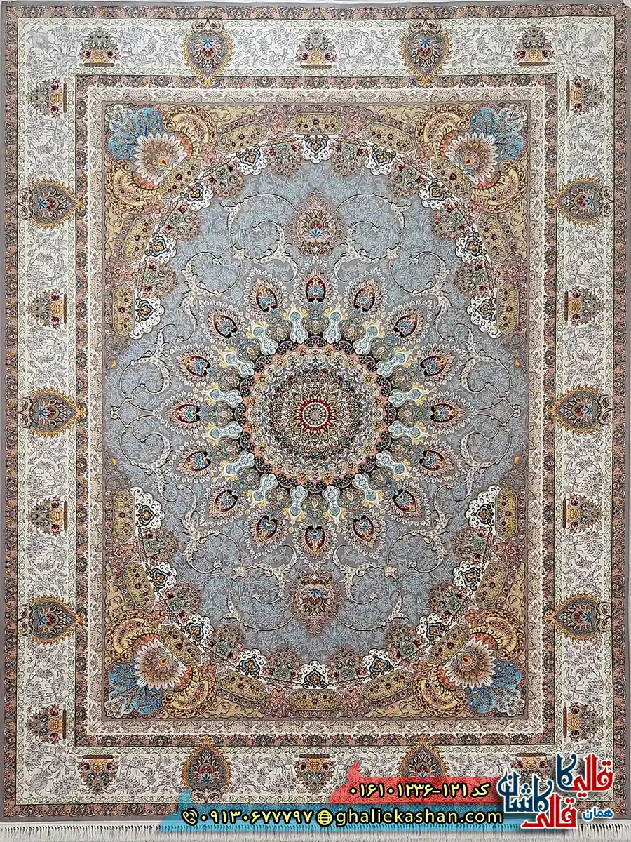 فرش 1200 شانه طرح رویا رنگ نقره ای کاشان اصلی