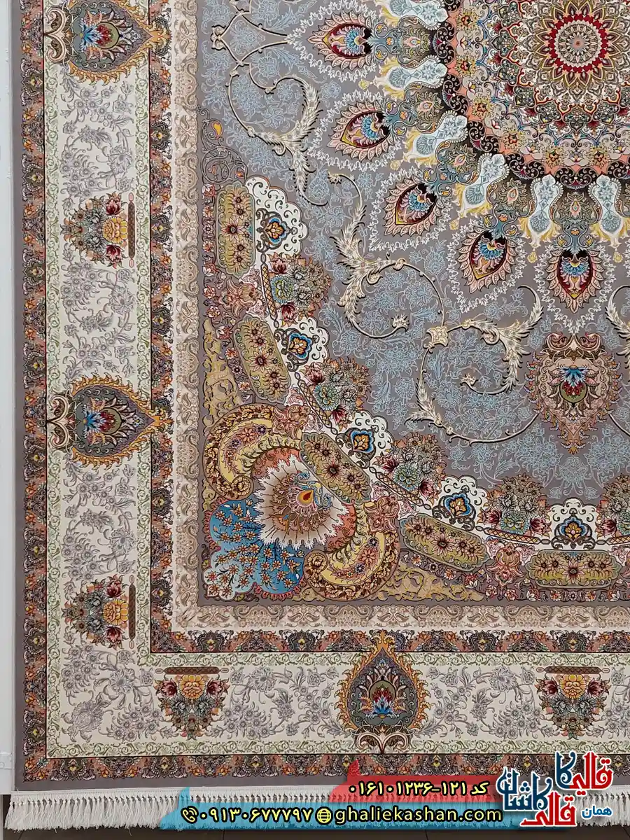 فرش 1200 شانه طرح رویا رنگ نقره ای کاشان حاشیه