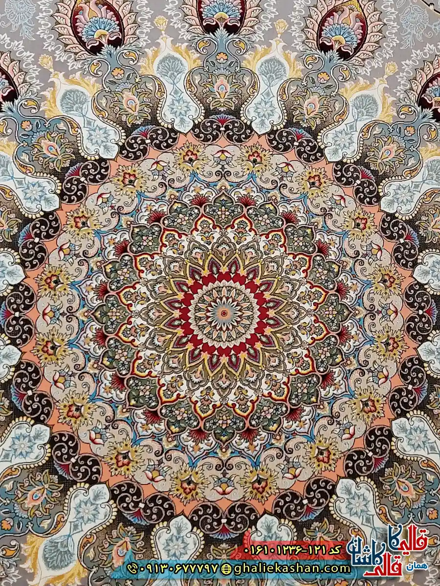 فرش 1200 شانه طرح رویا رنگ نقره ای کاشان زمینه