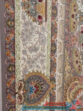 فرش 1200 شانه طرح رویا رنگ نقره ای کاشان نزدیک