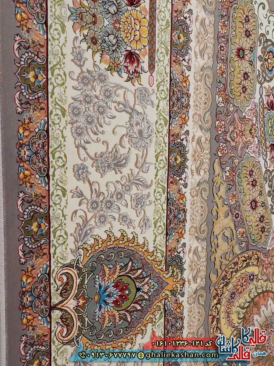 فرش 1200 شانه طرح رویا رنگ نقره ای کاشان نزدیک