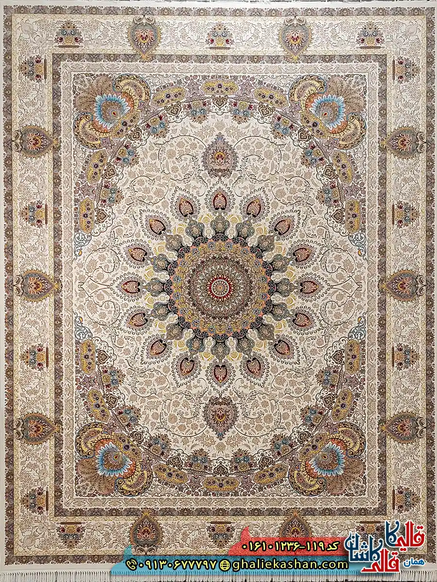 فرش 1200 شانه طرح رویا رنگ کرم کاشان اصلی