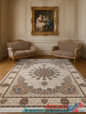 فرش 1200 شانه طرح رویا رنگ کرم کاشان