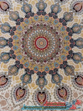 فرش 1200 شانه طرح رویا رنگ کرم کاشان زمینه