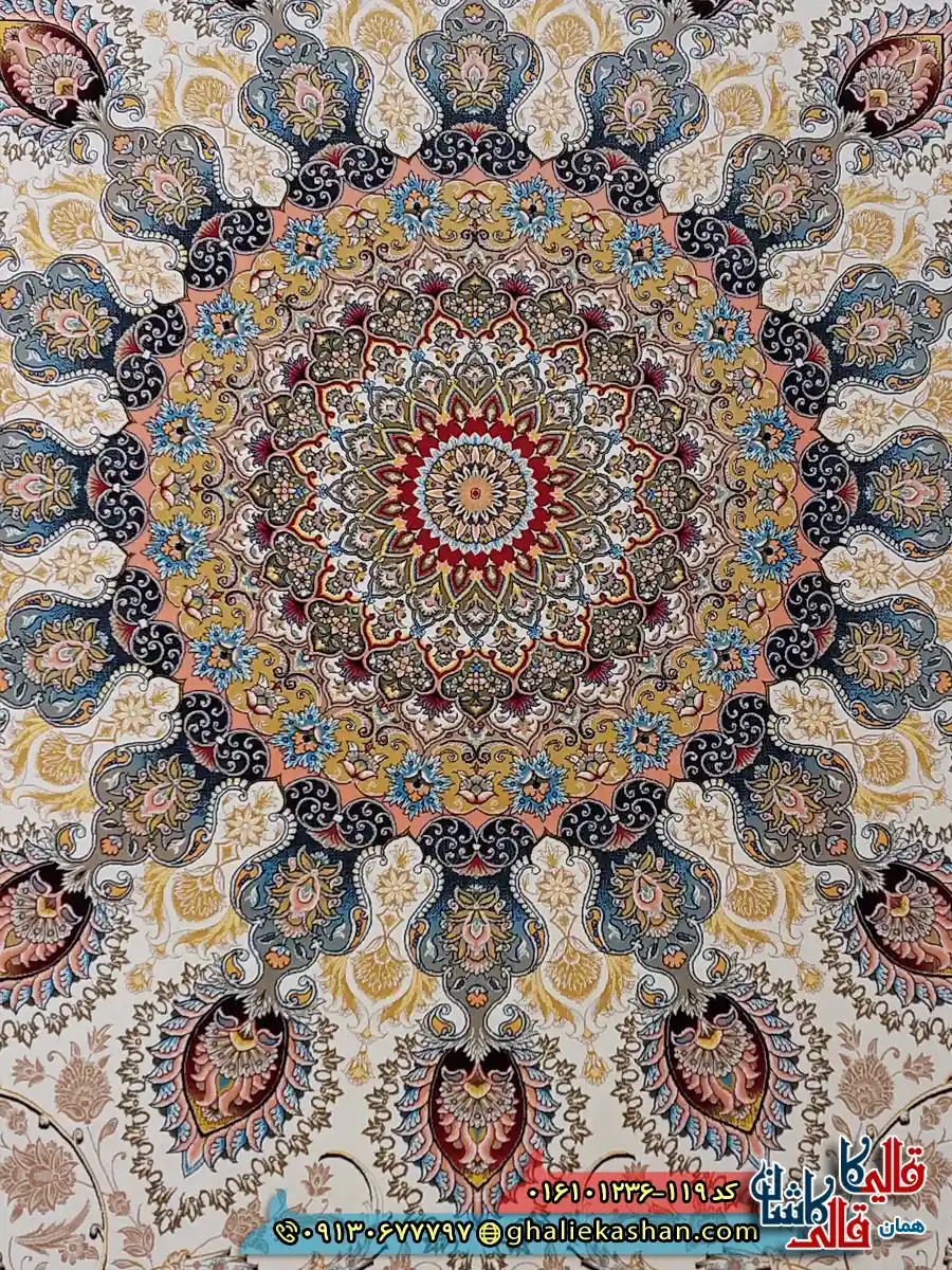 فرش 1200 شانه طرح رویا رنگ کرم کاشان زمینه