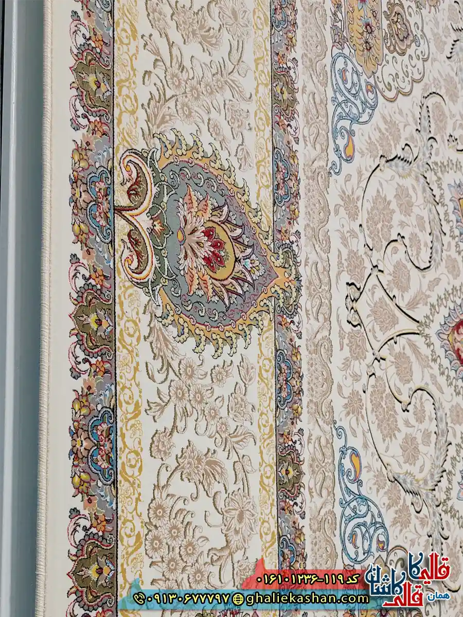 فرش 1200 شانه طرح رویا رنگ کرم کاشان نزدیک