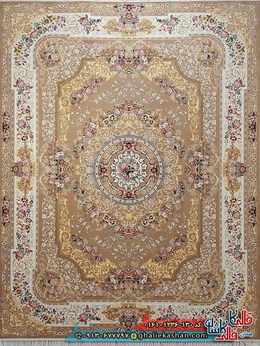 فرش 1200 شانه طرح شانار رنگ بژ کاشان اصلی