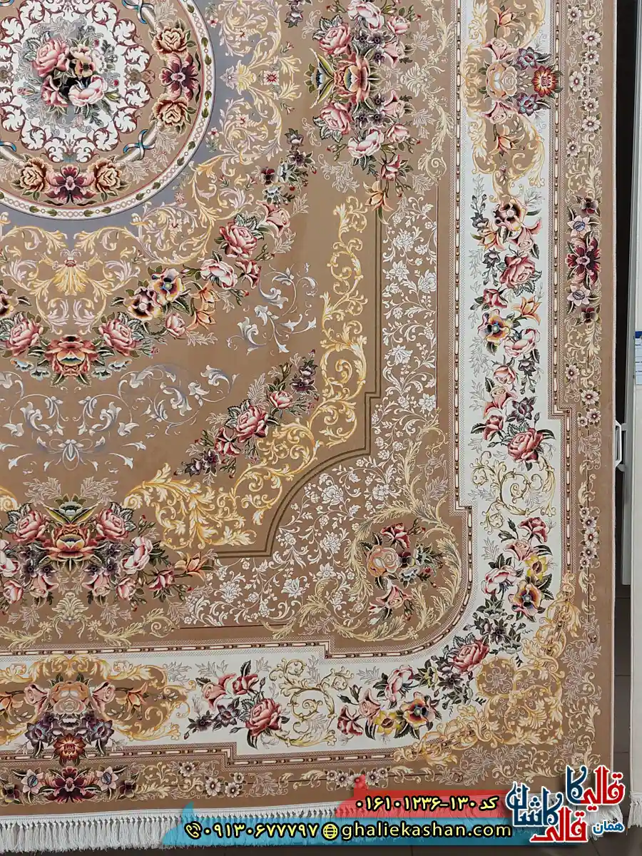 فرش 1200 شانه طرح شانار رنگ بژ کاشان حاشیه