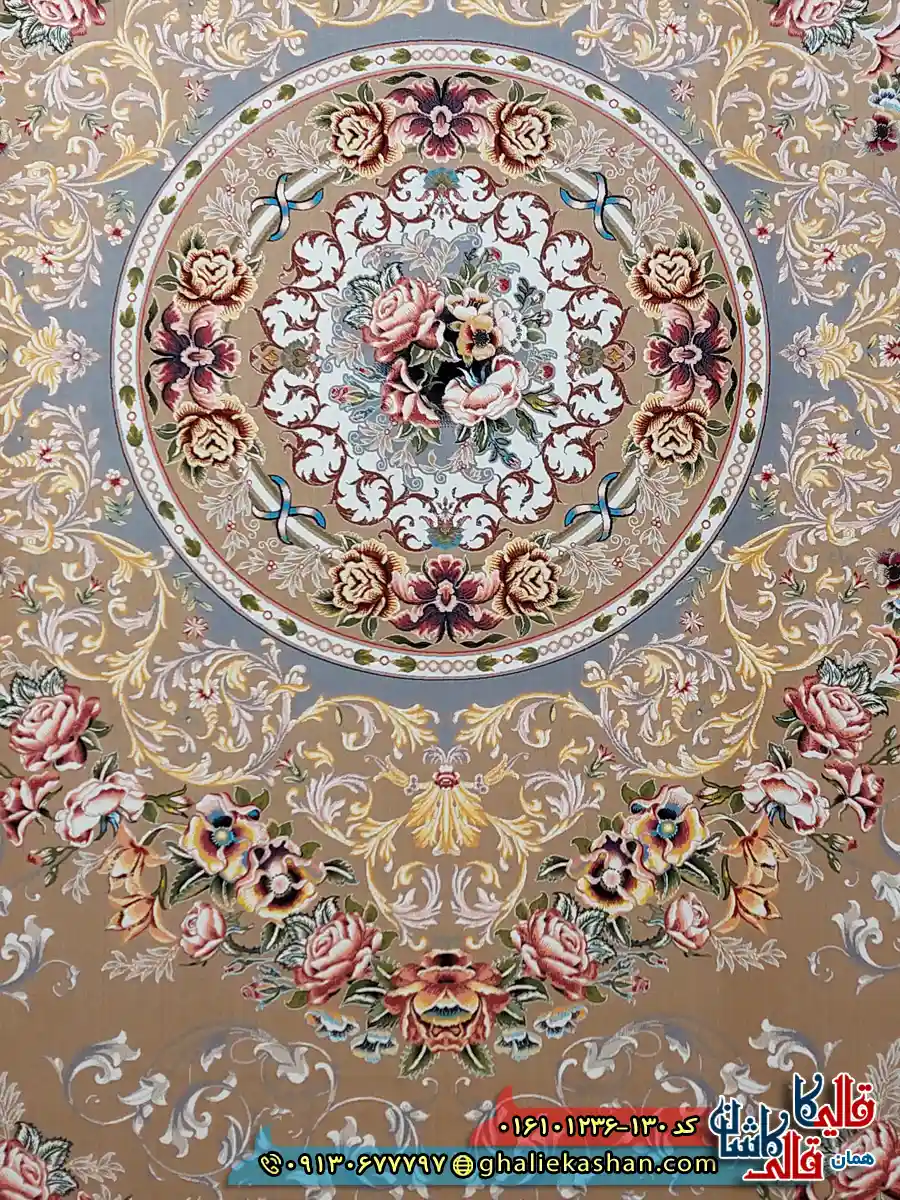 فرش 1200 شانه طرح شانار رنگ بژ کاشان زمینه