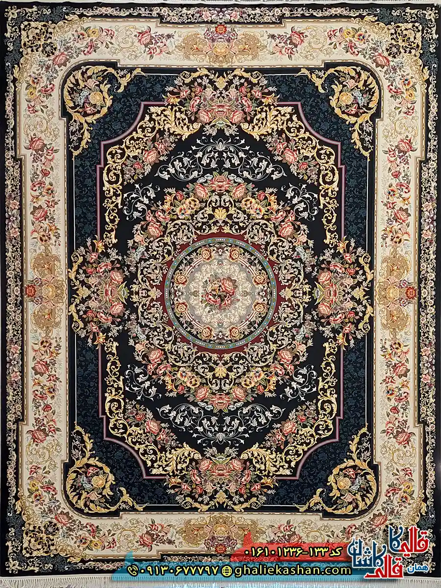 فرش 1200 شانه طرح شانار رنگ سرمه ای کاشان اصلی