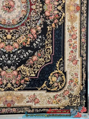 فرش 1200 شانه طرح شانار رنگ سرمه ای کاشان حاشیه