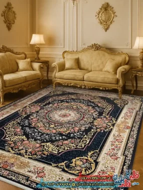 فرش 1200 شانه طرح شانار رنگ سرمه ای کاشان