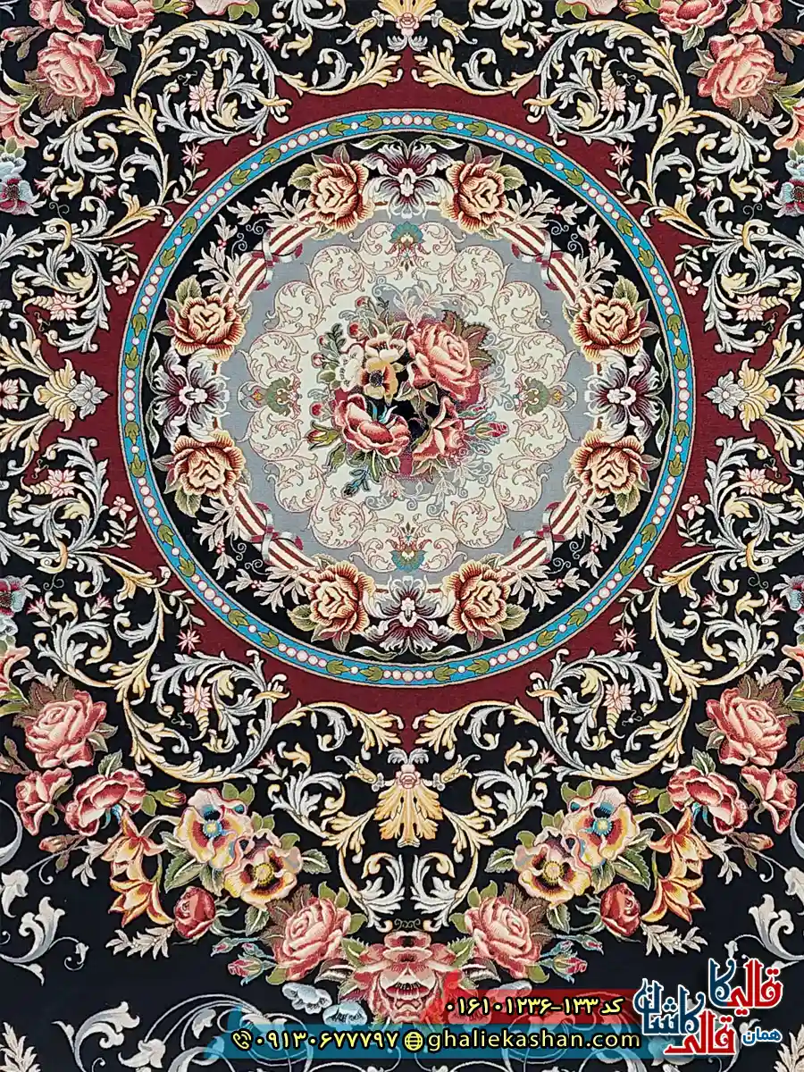 فرش 1200 شانه طرح شانار رنگ سرمه ای کاشان زمینه