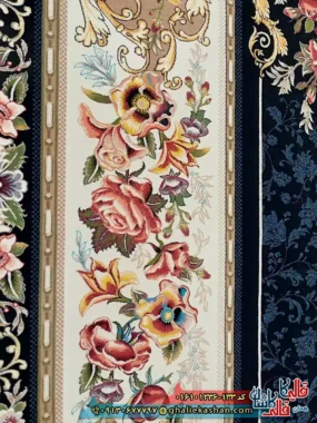 فرش 1200 شانه طرح شانار رنگ سرمه ای کاشان نزدیک