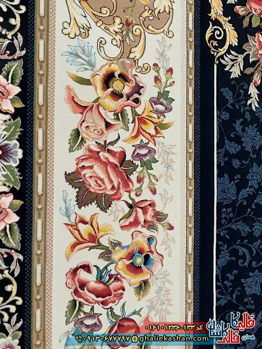 فرش 1200 شانه طرح شانار رنگ سرمه ای کاشان نزدیک