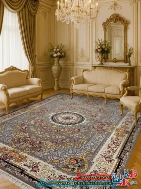 فرش 1200 شانه طرح شانار رنگ نقره ای کاشان