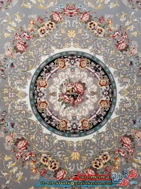 فرش 1200 شانه طرح شانار رنگ نقره ای کاشان زمینه