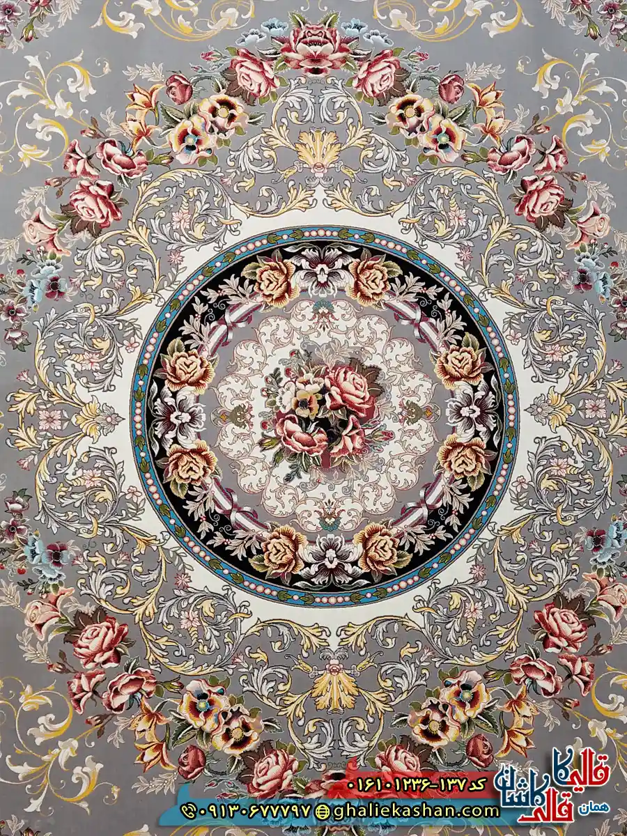 فرش 1200 شانه طرح شانار رنگ نقره ای کاشان زمینه