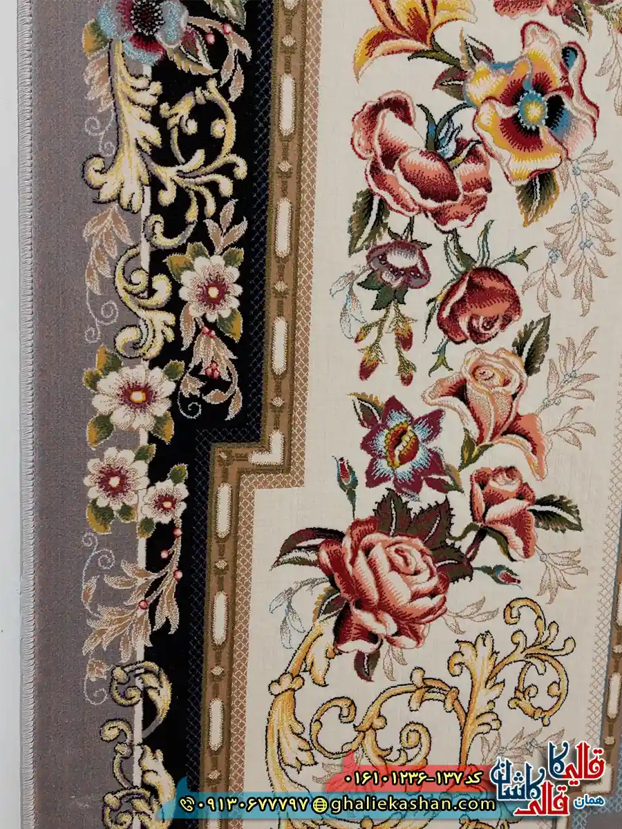 فرش 1200 شانه طرح شانار رنگ نقره ای کاشان نزدیک