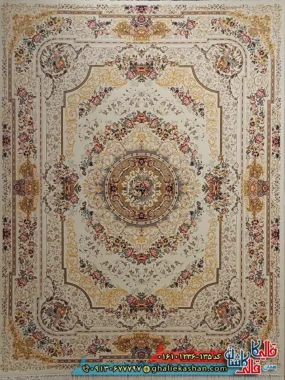 فرش 1200 شانه طرح شانار رنگ کرم کاشان اصلی