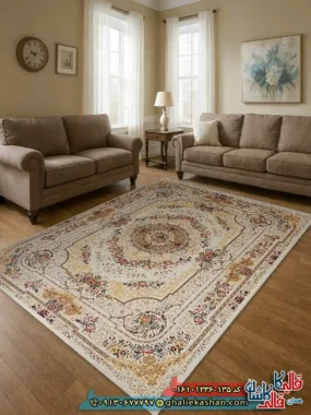 فرش 1200 شانه طرح شانار رنگ کرم کاشان