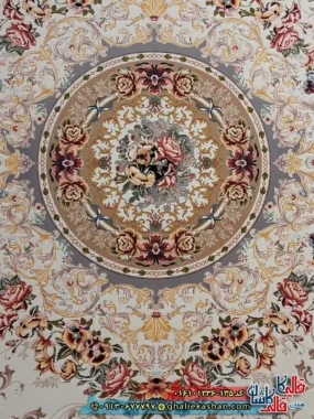 فرش 1200 شانه طرح شانار رنگ کرم کاشان زمینه