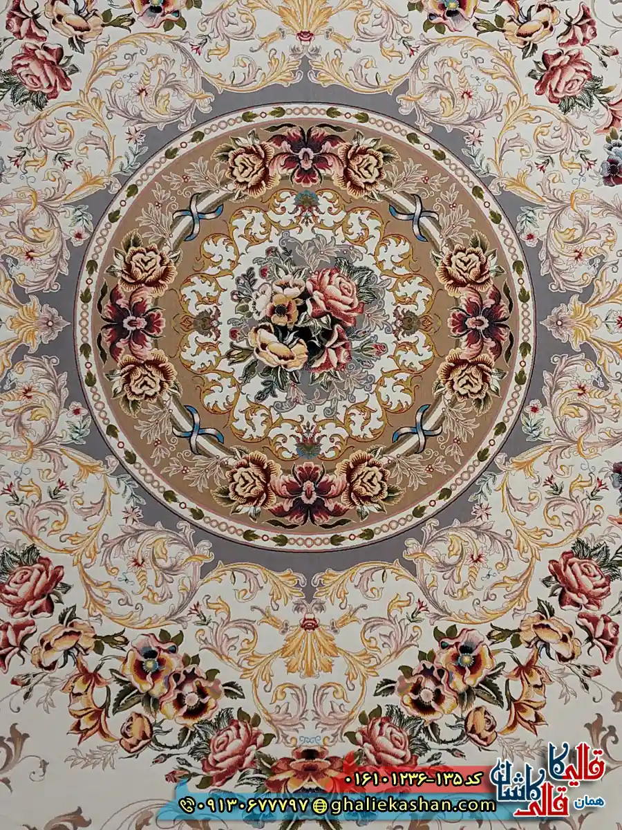 فرش 1200 شانه طرح شانار رنگ کرم کاشان زمینه