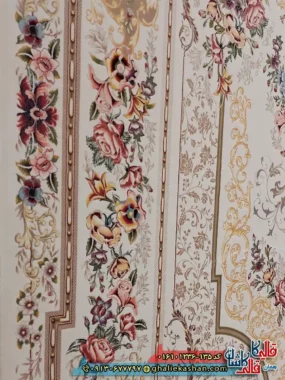 فرش 1200 شانه طرح شانار رنگ کرم کاشان نزدیک