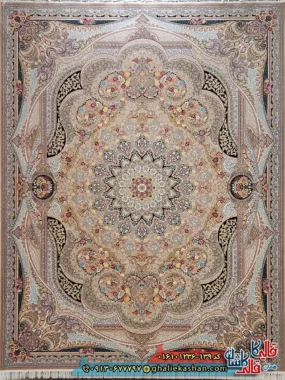 فرش 1200 شانه طرح شاهچراغ رنگ بژ کاشان اصلی