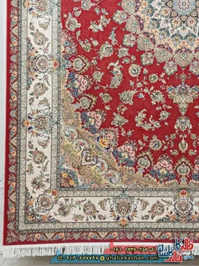 فرش 1200 شانه طرح شهریار رنگ قرمز لاکی کاشان حاشیه