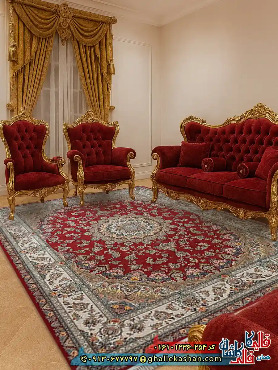 فرش 1200 شانه طرح شهریار رنگ قرمز لاکی کاشان دکوراسیون فرش 1200 شانه طرح شهریار رنگ قرمز لاکی کاشان دکوراسیون
