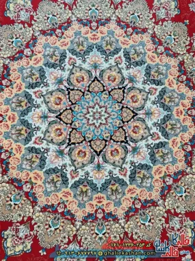 فرش 1200 شانه طرح شهریار رنگ قرمز لاکی کاشان زمینه